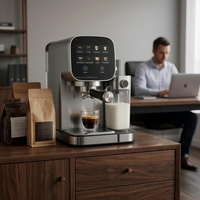 Machine à café semi-automatique métallique autonettoyante, réservoir d'eau 0,9 L, réservoir de lait 0,45 L, faible entretien, expresso chaud et froid