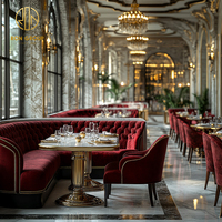 Ensemble de mobilier de luxe Ron Group pour hôtel commercial, restaurant rouge, banquette en velours et marbre blanc, table et chaises