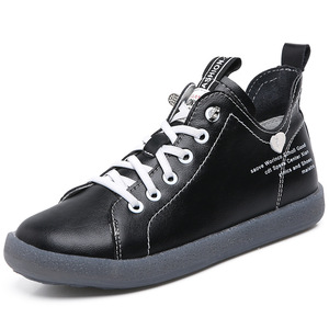 Nouvelles baskets plates en <span class=keywords><strong>cuir</strong></span> de vachette avec bande élastique, chaussures décontractées mi-montantes, petites chaussures blanches tendance pour femmes, chaussures d'automne pour femmes - Product Image 2