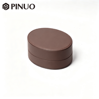Boîte à bijoux ronde de luxe PINUO en cuir PU vert foncé avec doublure en microfibre rose pour bagues, idéale pour mariage, fiançailles, anniversaire
