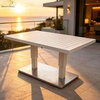 Mesa de Comedor de Altura Ajustable Hidráulica de Aluminio para Jardín, Terraza, Balcón, Hotel o Villa