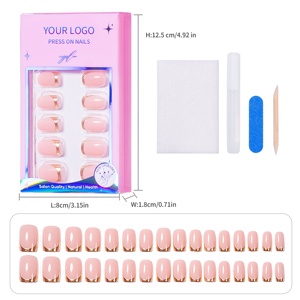 En Stock 32 <span class=keywords><strong>Uñas</strong></span> Postizas Color <span class=keywords><strong>Rosa</strong></span> Nude con Punta Francesa en Oro <span class=keywords><strong>Rosa</strong></span>, Kit <span class=keywords><strong>de</strong></span> Manicura <span class=keywords><strong>de</strong></span> Cobertura Completa con Pegamento y Empaque Personalizado - Product Image 1