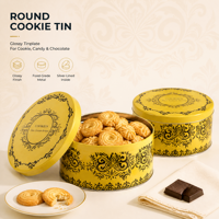 Boîte à biscuits ronde en métal, boîte cylindrique en fer blanc avec couvercle imprimé pour le stockage de bonbons, chocolats et biscuits