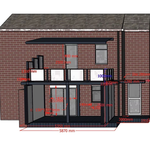 Véranda en alliage d'aluminium avec carrelage en wpc, <span class=keywords><strong>auvent</strong></span> au deuxième étage autour des portes en verre <span class=keywords><strong>et</strong></span> mur en panneau d'aluminium - Product Image 1