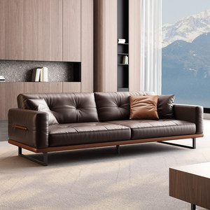 Conjunto de Sofá de Oficina de Tres Plazas de Cuero Estilo Italiano con Mesa de Centro para Áreas de Recepción, Reuniones, Conferencias para Propietarios de Negocios - Product Image 1