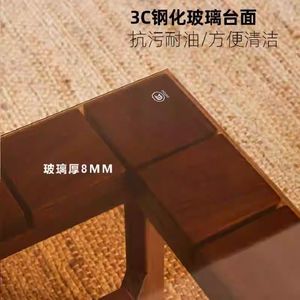 Solid <b>Wood</b> Coffee <b>Table</b> With Tempered Glass Top Rectangular Nordic Japanese Style <b>Small</b> Apartment Durable Design - Product Image 4