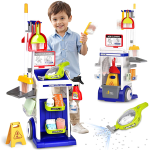 Ensemble d'outils de nettoyage en plastique pour enfants, jeu de simulation de maison avec <span class=keywords><strong>aspirateur</strong></span>, balai, serpillière, jouets d'hygiène pour enfants - Product Image 1