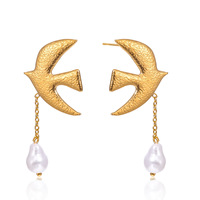 Boucles d'oreilles pendantes Wanxing en acier inoxydable de style européen et américain, imitation perle 18K, motif animal oiseau, colombe de la paix, croix, marteau, tendance