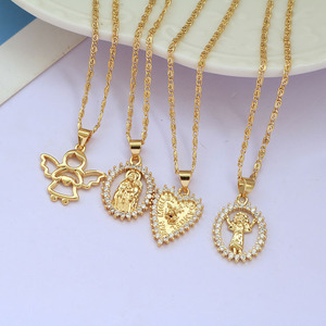 Colliers pendentifs religieux en or NZ1671 avec pavé de zirconiums, représentant la Vierge Marie et l'Enfant Jésus, l'<span class=keywords><strong>ange</strong></span> et l'archange Michel, pour femmes - Product Image 4