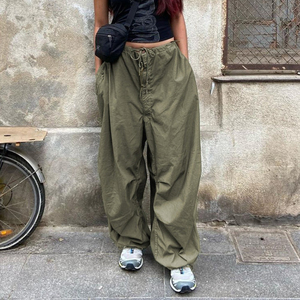 Nuovi Pantaloni da Lavoro 2026, Elastici e alla <span class=keywords><strong>Moda</strong></span>, a <span class=keywords><strong>Vita</strong></span> <span class=keywords><strong>Bassa</strong></span>, Stile Parachute, in Cotone Tessuto, Gamba Larga, Pantaloni Cargo da Donna - Product Image 1