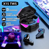 Écouteurs Bluetooth sans fil X15 TWS pour le gaming à faible latence, avec micro, fonction mains libres, affichage LED, intra-auriculaires