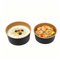 Groothandel Microgolfbestendige Wegwerp Zwarte Bedrukte Ronde Kraft Papieren Salade Lunchbox Met Deksel
