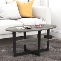 Table basse ovale moderne en bois gris premium avec étagère de rangement, structure en bois massif pour balcon, gîte, intérieur, table d'appoint domestique