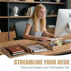 Cesta de Escritorio Estilo Rústico, Tejida con Cuerda de Papel, Bandeja de Almacenamiento para Cartas, Carpetas, Cuadernos, Impresiones - Product Image 6