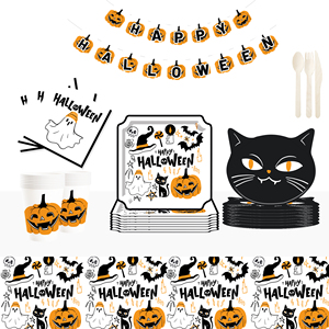 DAMAI Halloween Black and White Ghost Tableware Set and Disposable Paper Dinner Plates Dessert Plates Tableware Sets - Product Image 1