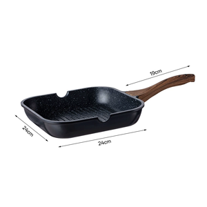 工厂批发家用厨房方形迷你煎锅铸铁不粘烧烤煎锅木柄 - Product Image 6