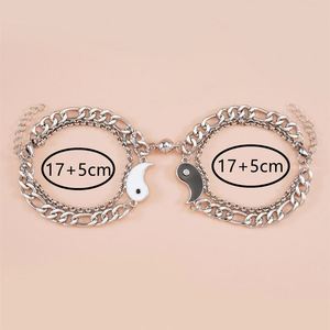 Chinese Yin Yang Splicing Ball Magnetic Buckle <b>Couple</b> <b>Bracelet</b> Set Stainless Steel Chains Fine <b>Bracelet</b> for Men and Women - Product Image 4
