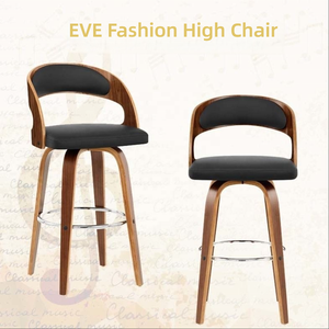 <span class=keywords><strong>Tabouret</strong></span> de bar pivotant en bois courbé avec dossier rembourré en cuir végétalien, repose-pieds en bois de noyer, rotation à 360 degrés, style Mid-Century pour hôtel et bar - Product Image 2