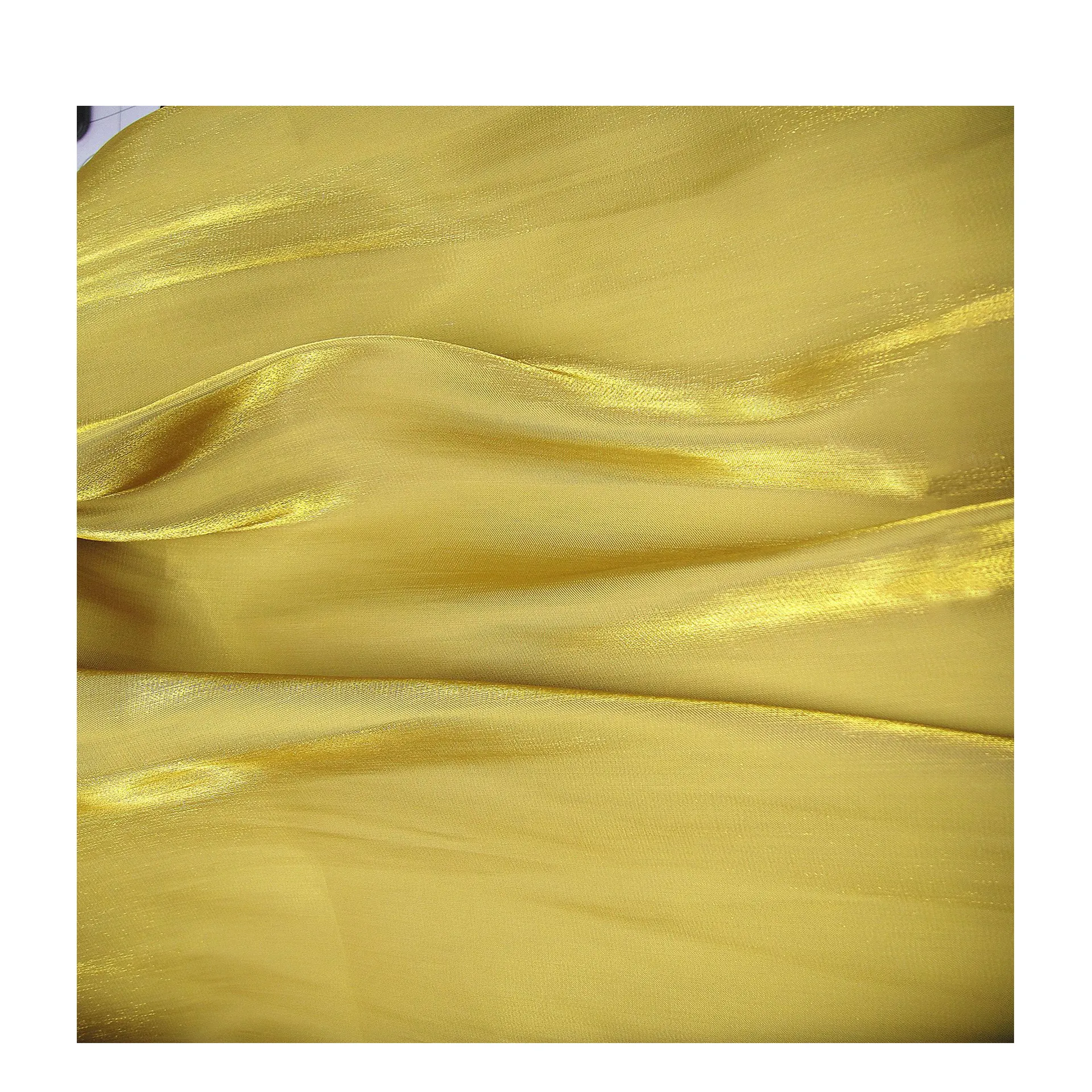 Polyester fabric silk like shining sateen woven fashion design gold chiffon material