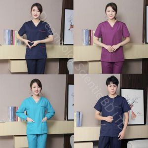 Fábrica personalizada precio barato 100% algodón cuello en V manga corta al por mayor médico Hospital delantal uniformes unisex de Bangladesh - Product Image 5