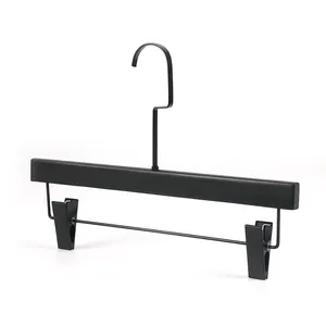 Wholesale Custom Boutique Long Neck Gold Hook Wood <strong>Hangers</strong> Coat Black Colour Wooden <strong>Clip</strong> <strong>Hanger</strong> - Product Image 3