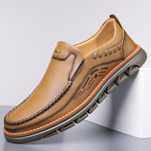 Mocasines de cuero para hombre con punta redonda, suela de goma, entresuela de EVA, cómodos para todas las estaciones, zapatos casuales de negocios. - Product Image 2