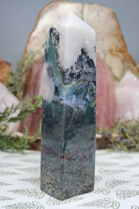 Venta al por mayor de Torre Cuadrada de Ágata Musgosa Natural, Piedra de Cristal Pulido con Punta para Sanación Reiki, Decoración del Hogar, Adorno de Oficina, Regalo - Product Image 5