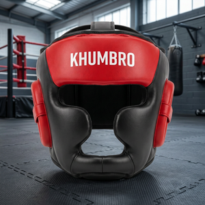 Protector de Cabeza para Boxeo KHUMBRO, Cuero PU Rojo y Negro, Transpirable, Visera Única, Unisex para Adultos, Cierre de Gancho y Bucle, Casco Deportivo Protector - Product Image 4