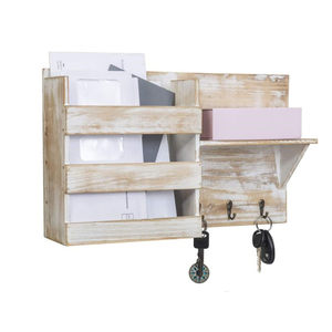 Wall Mounted Mail Holder Wooden Storage Rack with 3 Key Hooks Wooden Display shelves