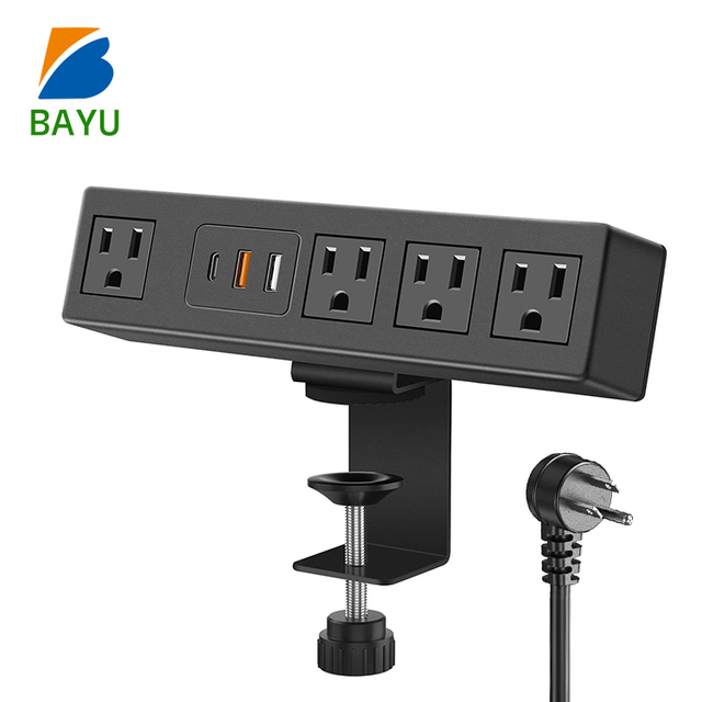 Electrical Desk Clamp on Power Strip with 4 Outlets and PD USB-C Fast Charging Station Socket for Home Office Workstation
