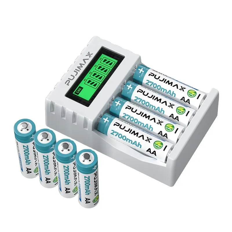 PUJIMAX यूनिवर्सल बैटरी चार्जर और ए. ए. बैटरी 4PCS 2700mAh 1.2V नी-Mh Rechargeable वायरलेस माउस KTV के लिए पैक स्पीकर