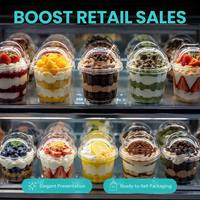 Bol à dessert en plastique transparent rond de 30 oz avec couvercle à clipser, récipient jetable transparent pour gâteau aux fruits à plusieurs étages