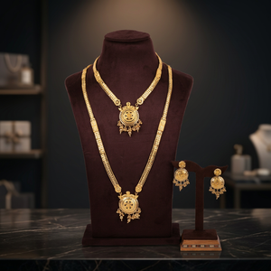 ชุดเครื่องประดับสร้อยคอและต่างหูทองชุบ 14K 18K 24K ลายดอกไม้แบบดั้งเดิมสำหรับงานแต่งงาน ขายส่งสำหรับผู้หญิง - Product Image 3