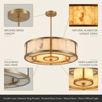 Lustre YH Wabi-Sabi à deux niveaux en albâtre naturel espagnol, luminaire suspendu en marbre pour îlot de cuisine, lampe de plafond LED d'intérieur