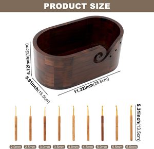 Wood <strong>Knitting</strong> Yarn Bowl Crochet Yarn Holder with 9 Pcs <strong>Knitting</strong> Hooks Wood <strong>Storage</strong> Crochet Bowl for Crocheting <strong>Knitting</strong> Lovers - Product Image 6