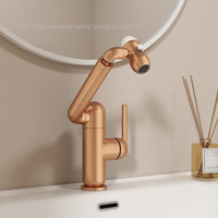 Robinet mélangeur universel multifonctionnel en laiton doré rose, rotatif à 360 degrés, pour lavabo de salle de bain, durable et anti-éclaboussures