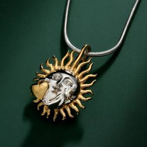 Colliers pendentifs unisexes MECYLIFE en acier inoxydable, simples, en forme de cœur, ronds, carrés, soleil, lune, <span class=keywords><strong>smiley</strong></span> - Product Image 2