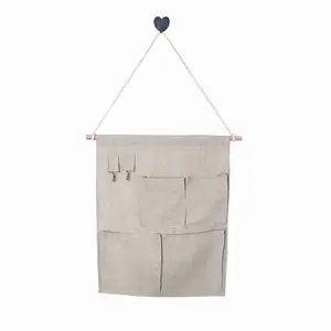 over the Door 100% Linen Fabric Storage Pockets Wall Closet Hanging Flax Bag Organizer Square Shape for Clothing-Set Available