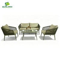 Conjunto de Sofá de Ratán Sintético para Exteriores, Económico y Duradero, 4 Piezas, Estructura de Aluminio, Muebles de Mimbre para Patio, Mesa de Centro para Jardín o Terraza