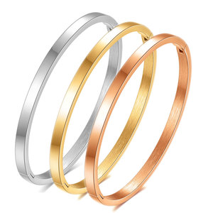 Brazalete Abierto de Acero Inoxidable de 4 mm, Tres Colores, Joyería Minimalista para Mujer, Regalo en Oro Rosa, Oro y Plata - Product Image 1