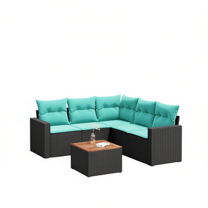 6 Piece Black Poly <b>Rattan</b> Patio <b>Sofa</b> Set With Cushions Garden Outdoor Furniture - Product Image 1