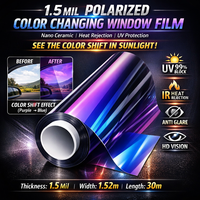 Film teinté pour vitres de voiture en PET nano-céramique polarisé 1,5 mil, changeant de couleur, auto-réparant, protection de la vie privée, rejet UV et infrarouge
