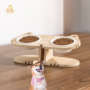 EUR VET Deft Design Ahşap Seramik Yüksek Kedi Mama Kabı Seti Yuvarlak Çift Kaseli Pilli Çevre Dostu <span class=keywords><strong>Stand</strong></span> Kediler ve Köpekler İçin - Product Image 6