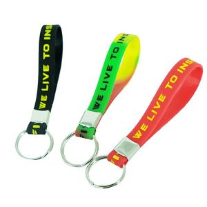 <b>Silicone</b> Wristband Keychain Custom Printed Logo Rubber Chain Holder <b>Colorful</b> Soft Loop Key Ring Wholesale - Product Image 3