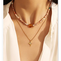 Luxueux Vintage pierre naturelle laiton perle cuivre ambre pendentif réglable collier concepteur bijoux de mode