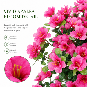 Arbre d'azalée <span class=keywords><strong>en</strong></span> soie artificielle 150 cm, toucher réel, résistant aux UV, écologique, ignifuge, plante fleurie artificielle, fleurs rose vif - Product Image 4