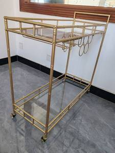 2-laags gouden barwagen met wielen, rek voor wijnglazen en flessen, woonkamer, eetkamer, keuken, trolley, eenvoudige montage met duwstang - Product Image 6