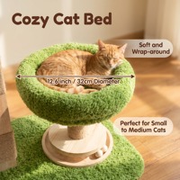 Arbre à chat moderne en forme de palmier, griffoir en bois naturel avec corde en sisal, perchoir en peluche et circuit de balles, pour intérieur, Noël