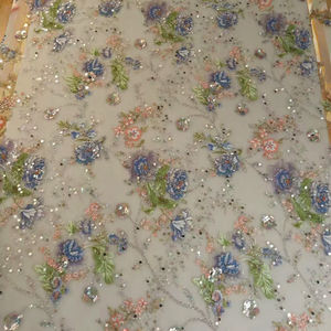 Tela de Malla 3D de Poliéster Transpirable, con Flores Bordadas Brillantes, Lentejuelas, Tul Pesado, Encaje Fino, Bordado para Bodas - Product Image 2