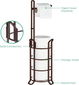 Toilet Paper Holder Stand and Dispenser for 3 Spare Rolls Metal Wire Free-Standing Toilet Tissue Paper Roll Storage Shelf